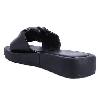 Black Gathered Low Wedge Slides 3