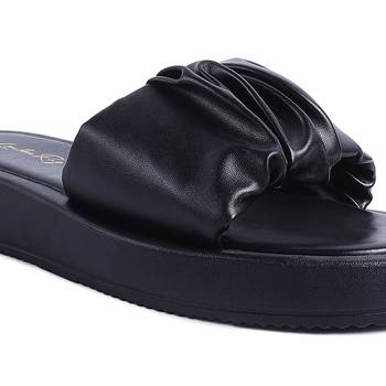 Black Gathered Low Wedge Slides 4