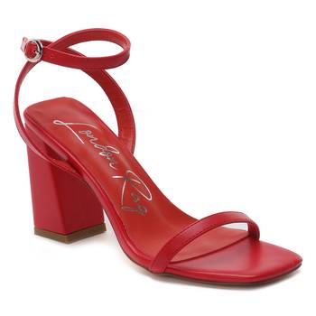 Red Square Toe Block Heeled Sandal 1