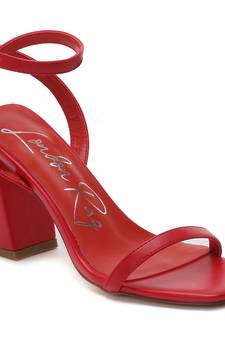 Red Square Toe Block Heeled Sandal