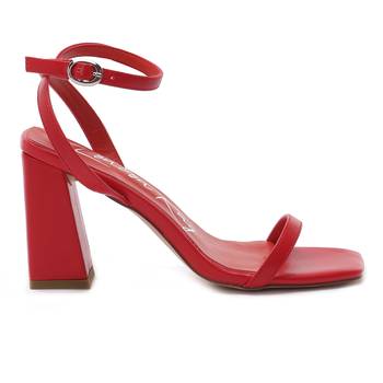 Red Square Toe Block Heeled Sandal 2