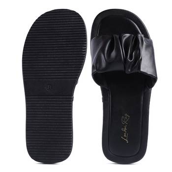 Black Gathered Low Wedge Slides 5