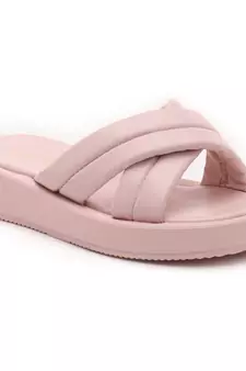 Quilted Pink Platform Slides
