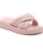 Quilted Pink Platform Slides