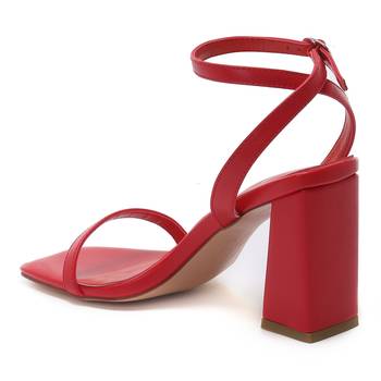 Red Square Toe Block Heeled Sandal 3