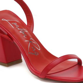 Red Square Toe Block Heeled Sandal 4