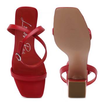Red Square Toe Block Heeled Sandal 5