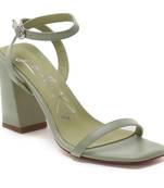 Mint Green Square Toe Block Heeled Sandal