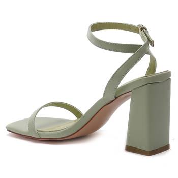 Mint Green Square Toe Block Heeled Sandal 3