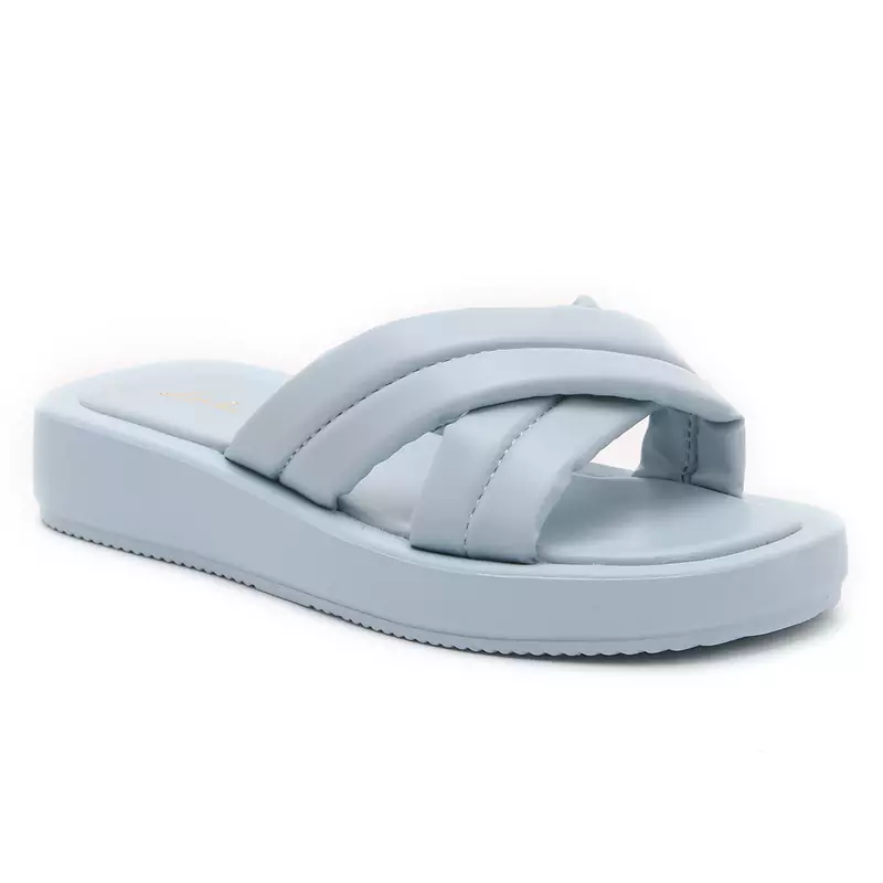Quilted Blue Platform Slides