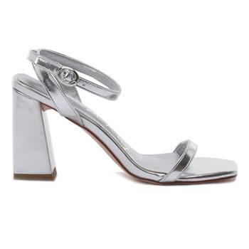Silver Square Toe Block Heeled Sandal 2