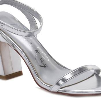 Silver Square Toe Block Heeled Sandal 4