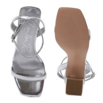 Silver Square Toe Block Heeled Sandal 5