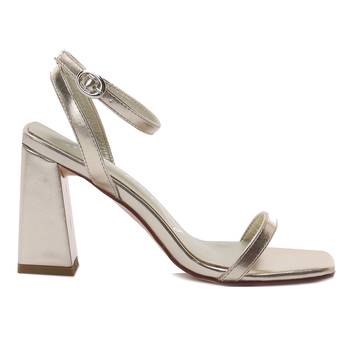 Gold Square Toe Block Heeled Sandal 2