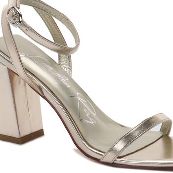 Gold Square Toe Block Heeled Sandal 4