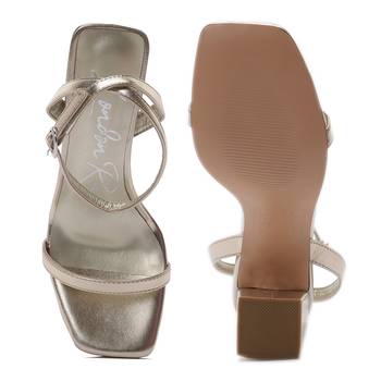 Gold Square Toe Block Heeled Sandal 5