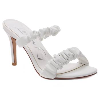 Gather Straps Slip-On Heeled Sandal in White 1