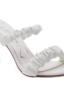 Gather Straps Slip-On Heeled Sandal in White