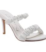 Gather Straps Slip-On Heeled Sandal in White