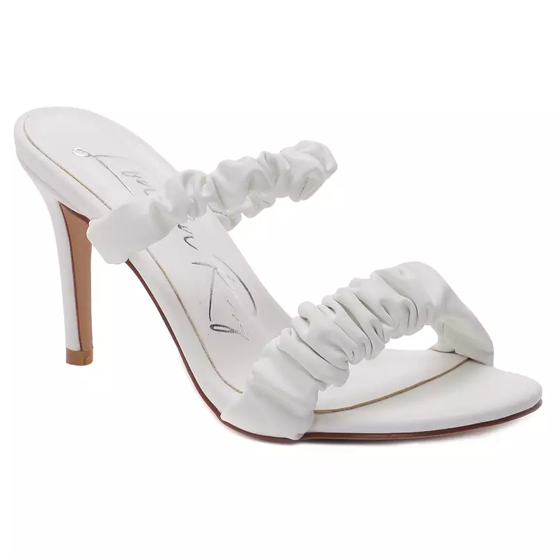 Gather Straps Slip-On Heeled Sandal in White