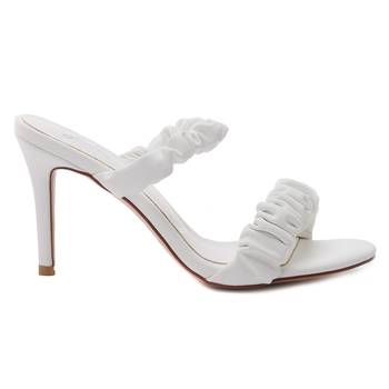 Gather Straps Slip-On Heeled Sandal in White 2