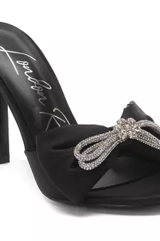 Bow Tie High Heeled Black Sandal