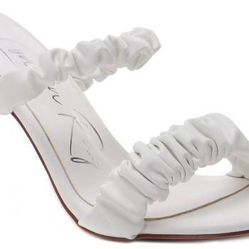 Gather Straps Slip-On Heeled Sandal in White 4