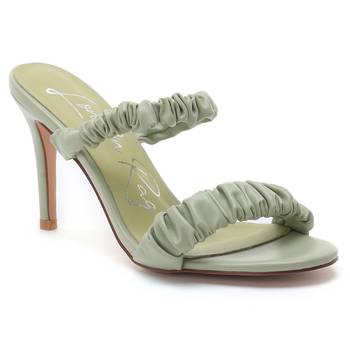 Gather Straps Slip-On Heeled Sandal in Mint Green 1