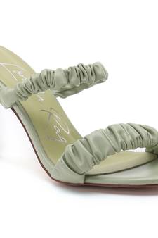 Gather Straps Slip-On Heeled Sandal in Mint Green