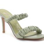 Gather Straps Slip-On Heeled Sandal in Mint Green