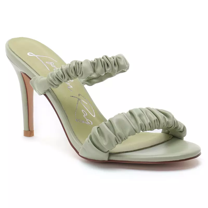 Gather Straps Slip-On Heeled Sandal in Mint Green