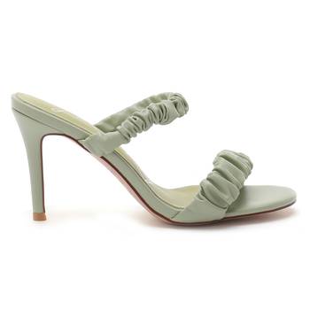 Gather Straps Slip-On Heeled Sandal in Mint Green 2