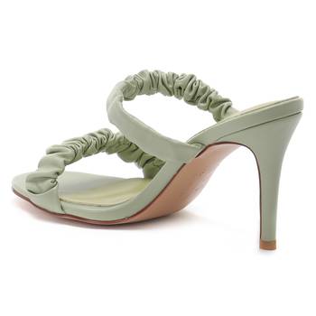 Gather Straps Slip-On Heeled Sandal in Mint Green 3