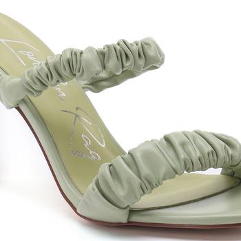 Gather Straps Slip-On Heeled Sandal in Mint Green 4