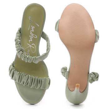 Gather Straps Slip-On Heeled Sandal in Mint Green 5