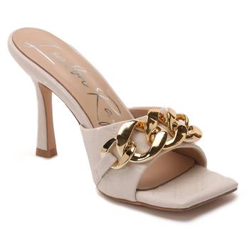 Latte Quilted High Heeled Slide Sandals 1