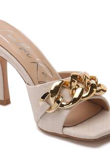 Latte Quilted High Heeled Slide Sandals