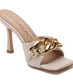 Latte Quilted High Heeled Slide Sandals