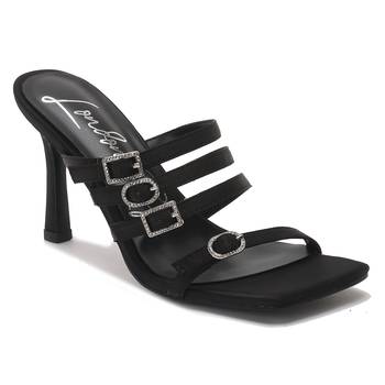 Times Up  Black Heeled Slide Sandals 1