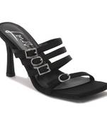 Times Up  Black Heeled Slide Sandals