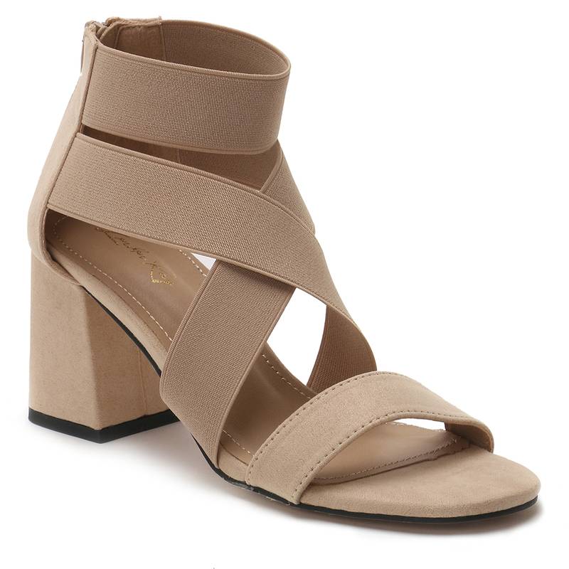 Strappy Block Heel Sandals in Nude