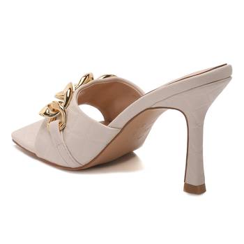Latte Quilted High Heeled Slide Sandals 3