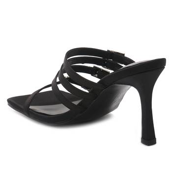 Times Up  Black Heeled Slide Sandals 3