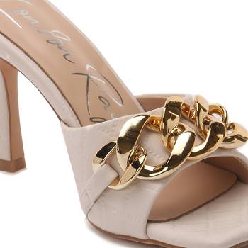 Latte Quilted High Heeled Slide Sandals 4