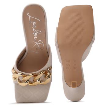 Latte Quilted High Heeled Slide Sandals 5