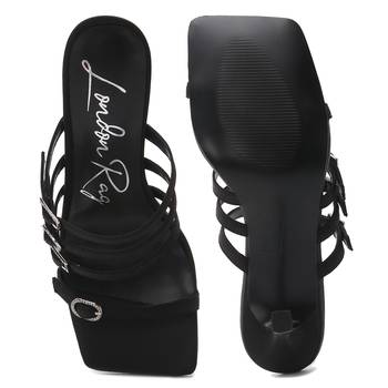 Times Up  Black Heeled Slide Sandals 5
