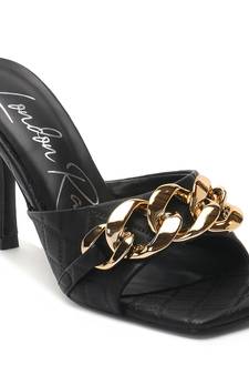 Black Quilted High Heeled Slide Sandals
