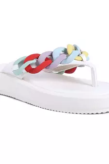 White Chunky Metal Thong Sandals