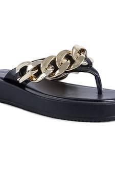 Black Gold Chunky Metal Thong Sandals