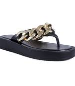 Black Gold Chunky Metal Thong Sandals